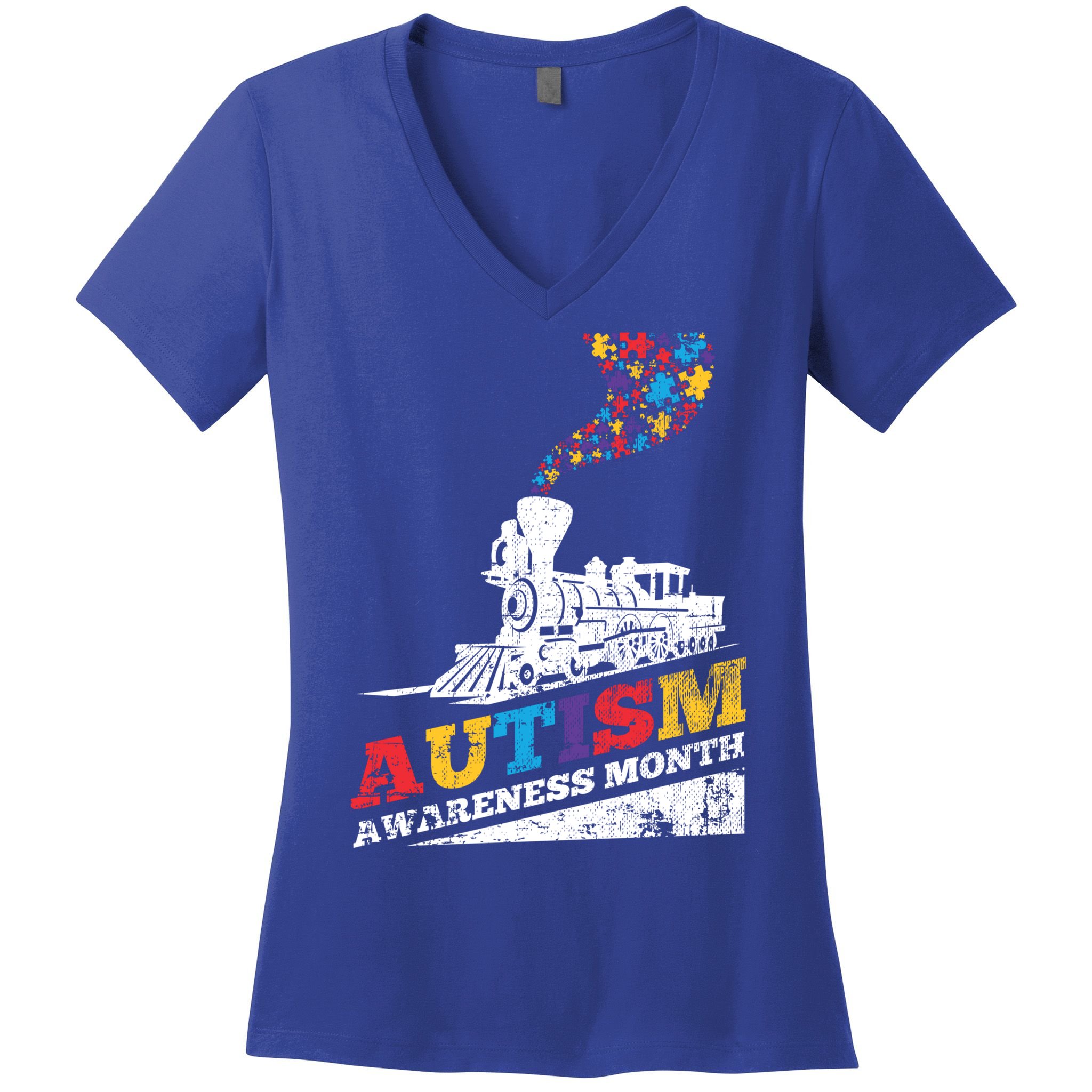Autism Puzzle Train Toy Gift Support Autism Awareness Great Gift Women's V-Neck T-Shirt