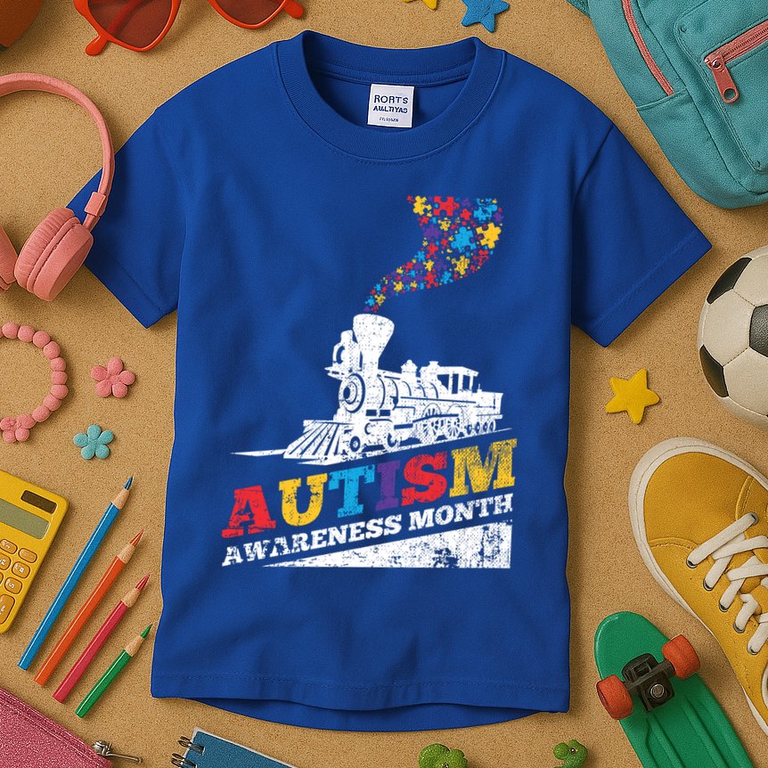 Autism Puzzle Train Toy Gift Support Autism Awareness Great Gift Kids T-Shirt