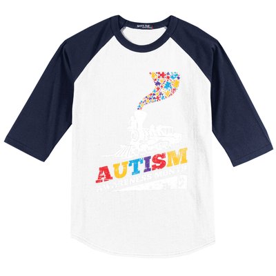 Autism Puzzle Train Toy Gift Support Autism Awareness Great Gift Baseball Sleeve Shirt