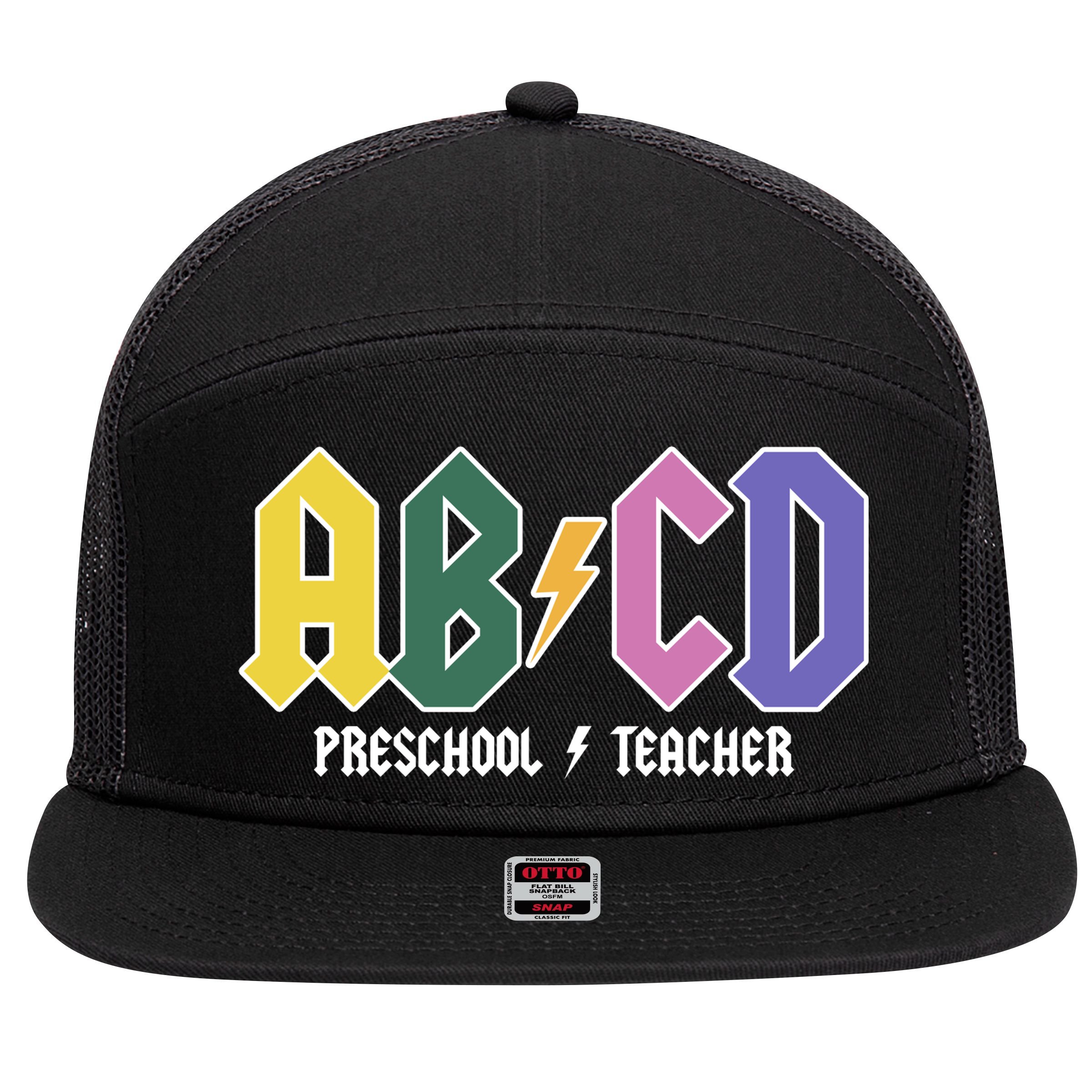 ABCD Preschool Teacher Rock And Roll 7 Panel Mesh Trucker Snapback Hat