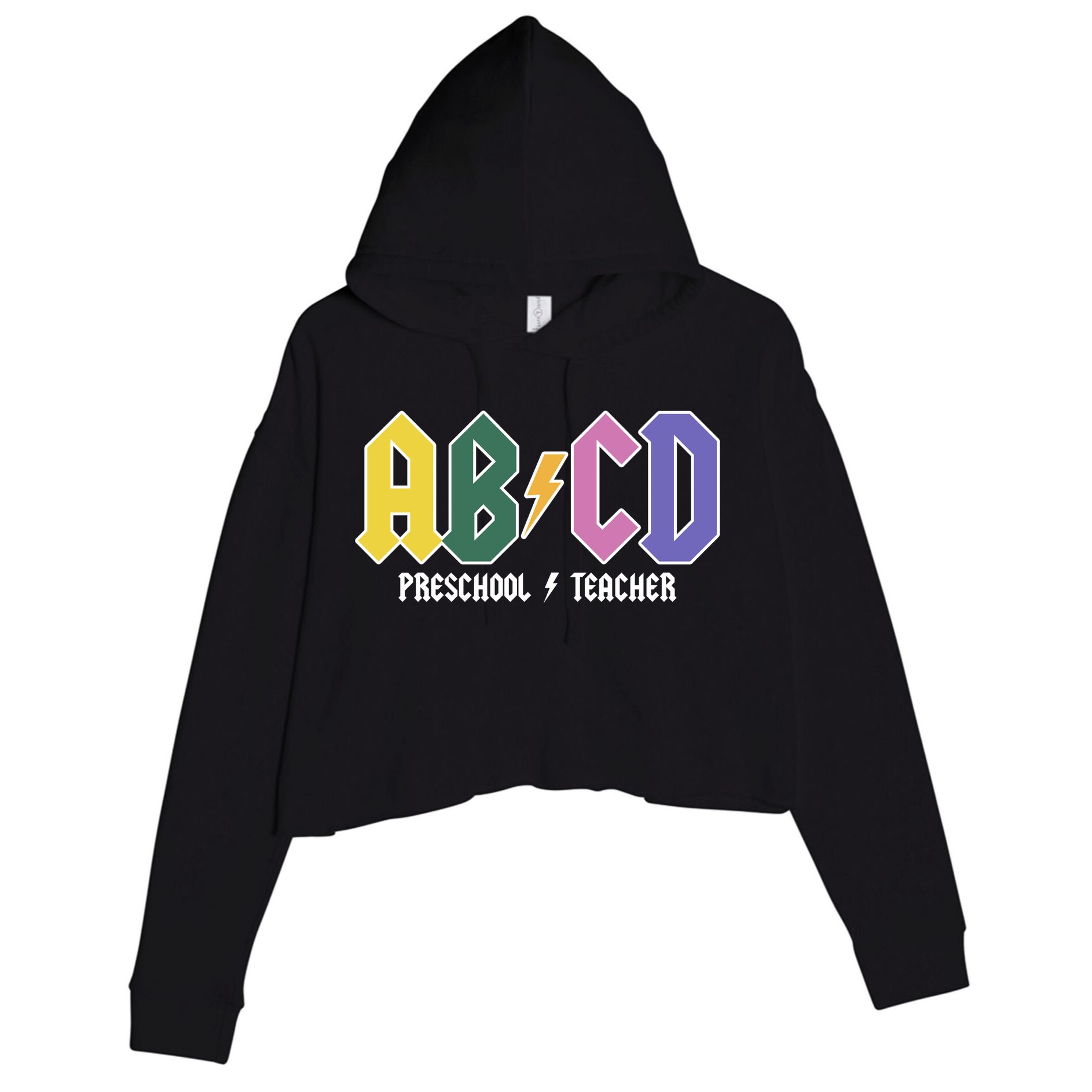 ABCD Preschool Teacher Rock And Roll Crop Fleece Hoodie