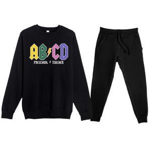 ABCD Preschool Teacher Rock And Roll Premium Crewneck Sweatsuit Set