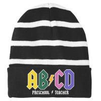 ABCD Preschool Teacher Rock And Roll Striped Beanie with Solid Band