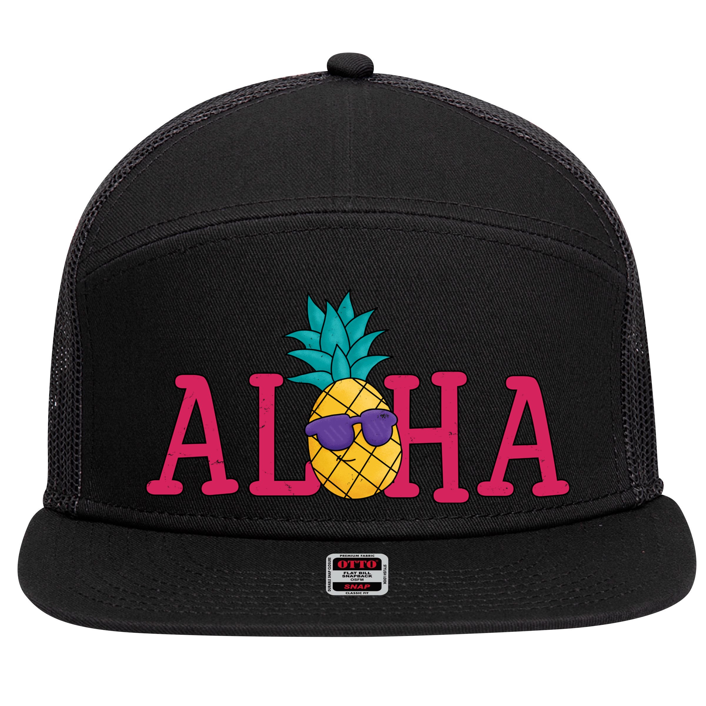 Aloha Pineapple Tropical Cute 7 Panel Mesh Trucker Snapback Hat