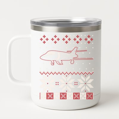 Aviation Pilot Ugly Christmas Sweater Flight Aviator Gift Great Gift 12 oz Stainless Steel Tumbler Cup