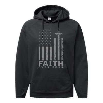 America Pride Us Flag Faith Over Fear Prayer Performance Fleece Hoodie