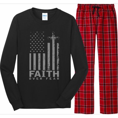 America Pride Us Flag Faith Over Fear Prayer Long Sleeve Pajama Set