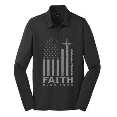 America Pride Us Flag Faith Over Fear Prayer Silk Touch Performance Long Sleeve Polo