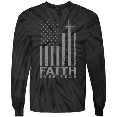 America Pride Us Flag Faith Over Fear Prayer Tie-Dye Long Sleeve Shirt