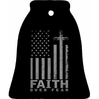 America Pride US Flag Faith Over Fear Prayer Ceramic Bell Ornament