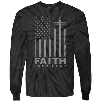 America Pride US Flag Faith Over Fear Prayer Tie-Dye Long Sleeve Shirt