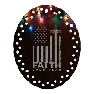 America Pride US Flag Faith Over Fear Prayer Ceramic Oval Ornament