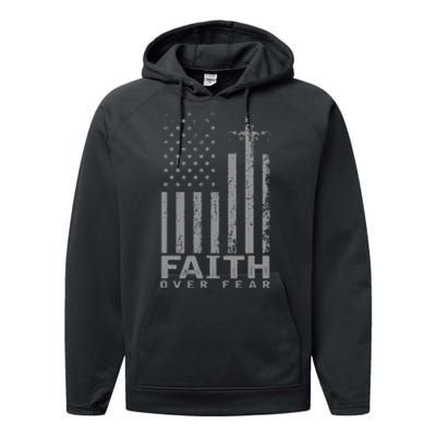 America Pride Us Flag Faith Over Fear Prayer Performance Fleece Hoodie