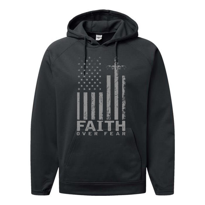 America Pride Us Flag Faith Over Fear Prayer Performance Fleece Hoodie