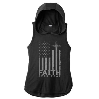 America Pride US Flag Faith Over Fear Prayer Ladies PosiCharge Tri-Blend Wicking Draft Hoodie Tank