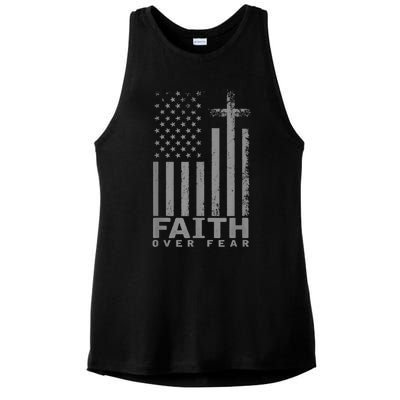 America Pride US Flag Faith Over Fear Prayer Ladies PosiCharge Tri-Blend Wicking Tank