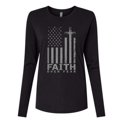 America Pride US Flag Faith Over Fear Prayer Womens Cotton Relaxed Long Sleeve T-Shirt