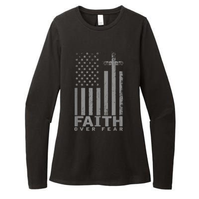 America Pride US Flag Faith Over Fear Prayer Womens CVC Long Sleeve Shirt