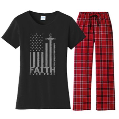 America Pride US Flag Faith Over Fear Prayer Women's Flannel Pajama Set