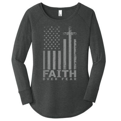 America Pride US Flag Faith Over Fear Prayer Women's Perfect Tri Tunic Long Sleeve Shirt