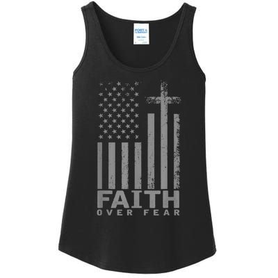 America Pride US Flag Faith Over Fear Prayer Ladies Essential Tank