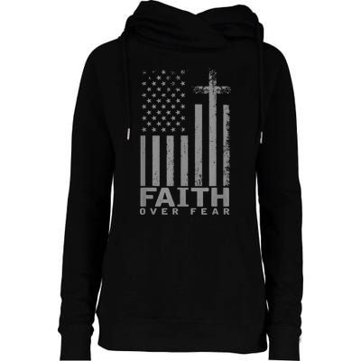 America Pride US Flag Faith Over Fear Prayer Womens Funnel Neck Pullover Hood