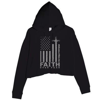 America Pride US Flag Faith Over Fear Prayer Crop Fleece Hoodie