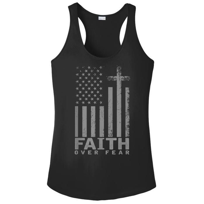 America Pride US Flag Faith Over Fear Prayer Ladies PosiCharge Competitor Racerback Tank