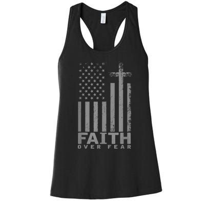 America Pride US Flag Faith Over Fear Prayer Women's Racerback Tank