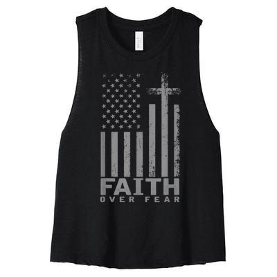 America Pride US Flag Faith Over Fear Prayer Women's Racerback Cropped Tank