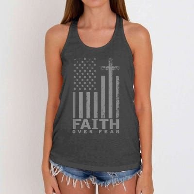 America Pride US Flag Faith Over Fear Prayer Women's Knotted Racerback Tank