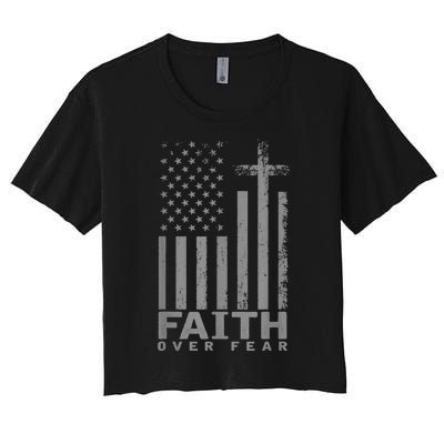 America Pride US Flag Faith Over Fear Prayer Women's Crop Top Tee