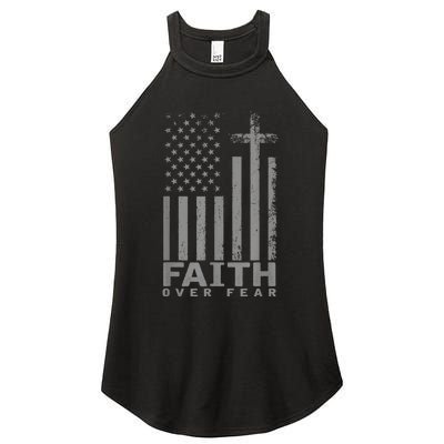 America Pride US Flag Faith Over Fear Prayer Women's Perfect Tri Rocker Tank