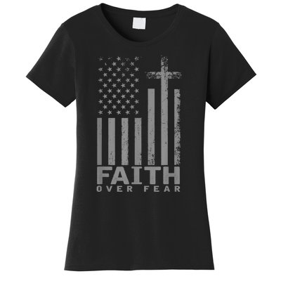 America Pride US Flag Faith Over Fear Prayer Women's T-Shirt