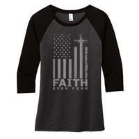 America Pride US Flag Faith Over Fear Prayer Women's Tri-Blend 3/4-Sleeve Raglan Shirt