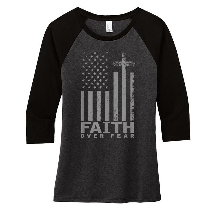 America Pride US Flag Faith Over Fear Prayer Women's Tri-Blend 3/4-Sleeve Raglan Shirt