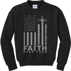 America Pride US Flag Faith Over Fear Prayer Kids Sweatshirt