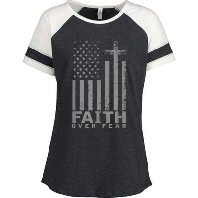 America Pride US Flag Faith Over Fear Prayer Enza Ladies Jersey Colorblock Tee