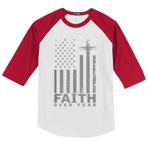 America Pride US Flag Faith Over Fear Prayer Kids Colorblock Raglan Jersey