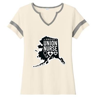 Alaska Proud Union Nurse Funny Healthcare Apparel Ladies Halftime Notch Neck Tee