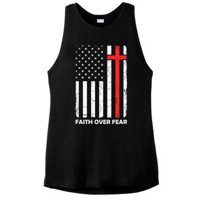 America Pride US Flag Faith Over Fear Prayer Jesus Christian Ladies PosiCharge Tri-Blend Wicking Tank