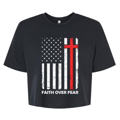 America Pride US Flag Faith Over Fear Prayer Jesus Christian Bella+Canvas Jersey Crop Tee