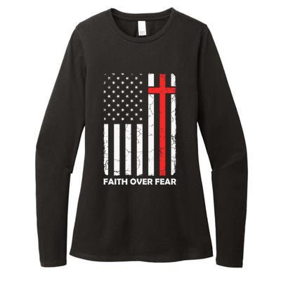 America Pride US Flag Faith Over Fear Prayer Jesus Christian Womens CVC Long Sleeve Shirt