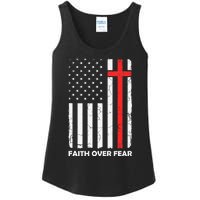 America Pride US Flag Faith Over Fear Prayer Jesus Christian Ladies Essential Tank