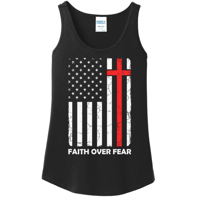 America Pride US Flag Faith Over Fear Prayer Jesus Christian Ladies Essential Tank