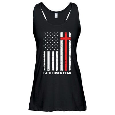 America Pride US Flag Faith Over Fear Prayer Jesus Christian Ladies Essential Flowy Tank