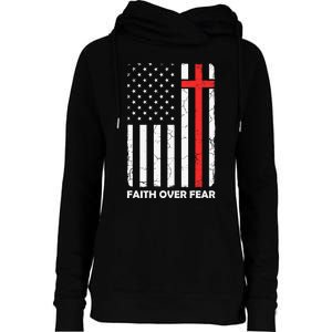 America Pride US Flag Faith Over Fear Prayer Jesus Christian Womens Funnel Neck Pullover Hood