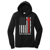 America Pride US Flag Faith Over Fear Prayer Jesus Christian Women's Pullover Hoodie