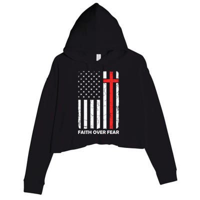 America Pride US Flag Faith Over Fear Prayer Jesus Christian Crop Fleece Hoodie