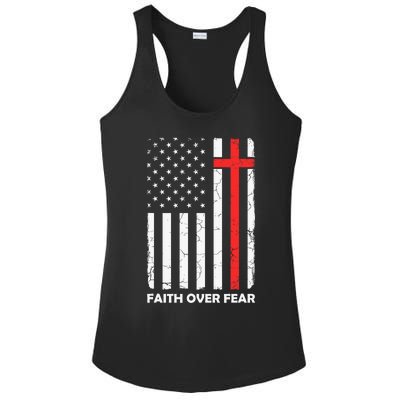 America Pride US Flag Faith Over Fear Prayer Jesus Christian Ladies PosiCharge Competitor Racerback Tank